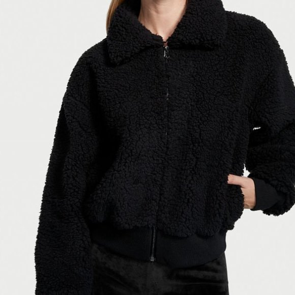 Victoria's Secret Jackets & Coats Nwt Victorias Secret Plush Teddy Bear Crop Fleece Font Zip